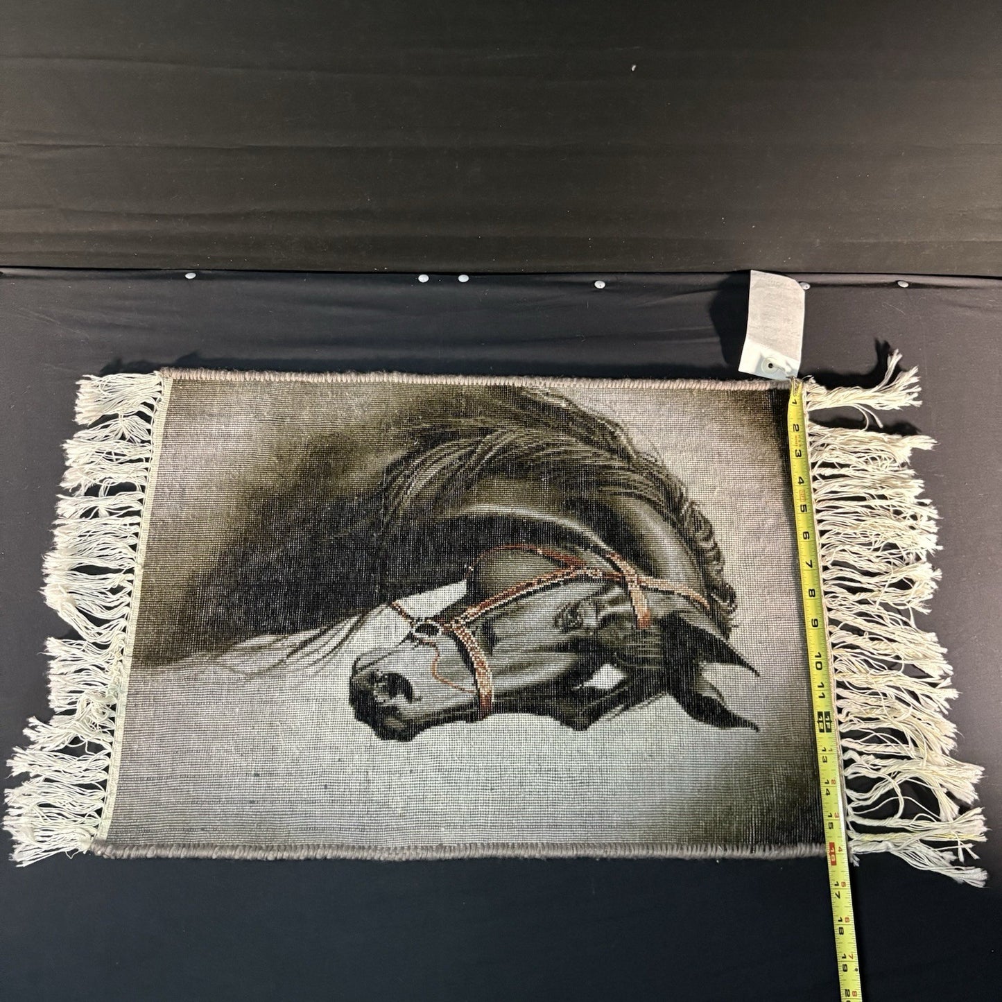 Pictorial Rug Hand Knotted Horse 22”x16” 55X40cm w/Rug Hangers15