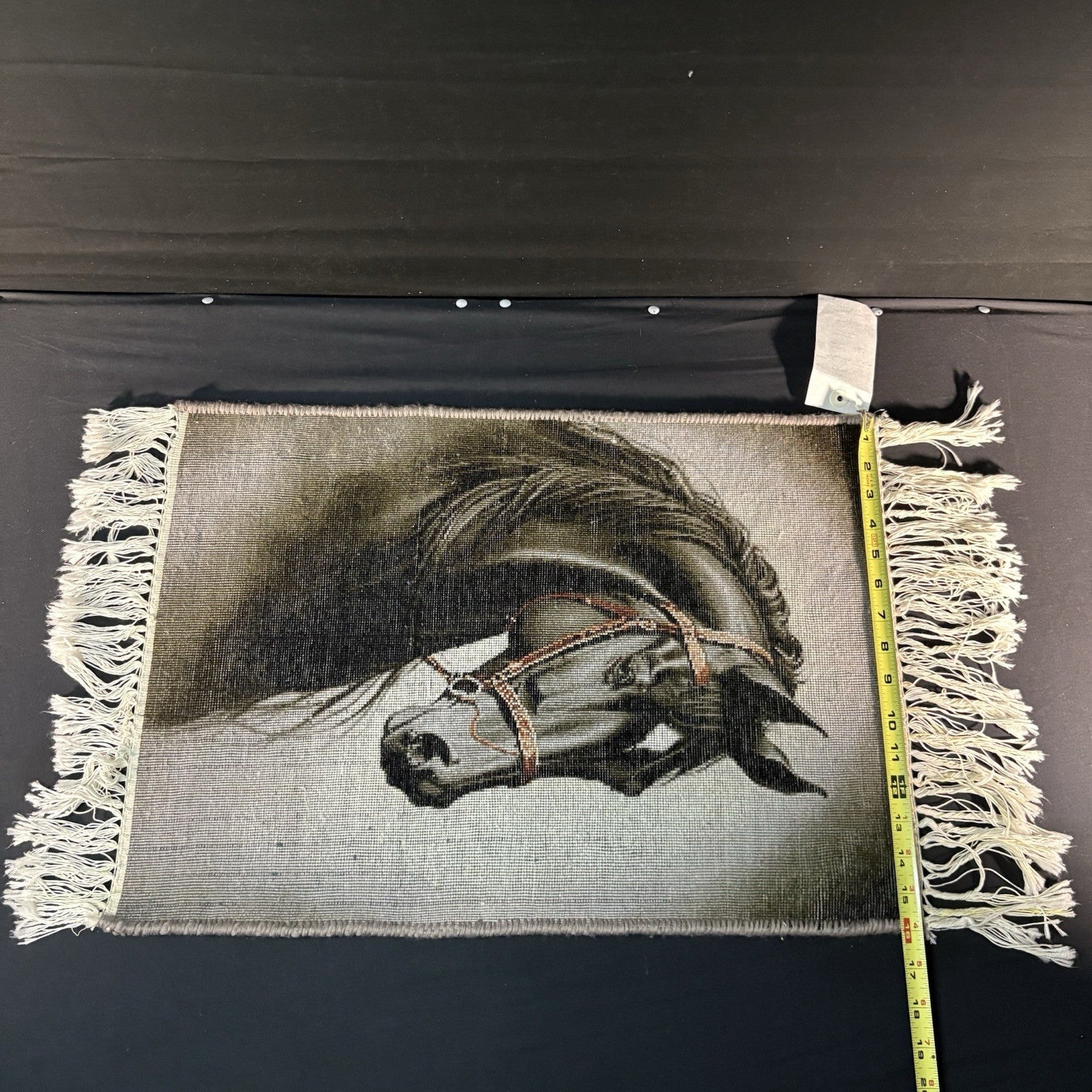 Pictorial Rug Hand Knotted Horse 22”x16” 55X40cm w/Rug Hangers15