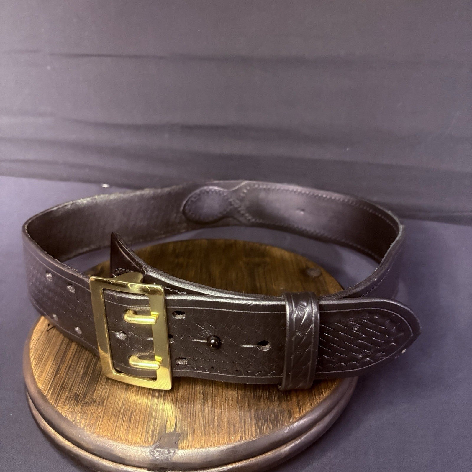 Aker Sam Browne Duty Belt (B03-36)  Size 36" Black Basketweave w/Brass Buckle3