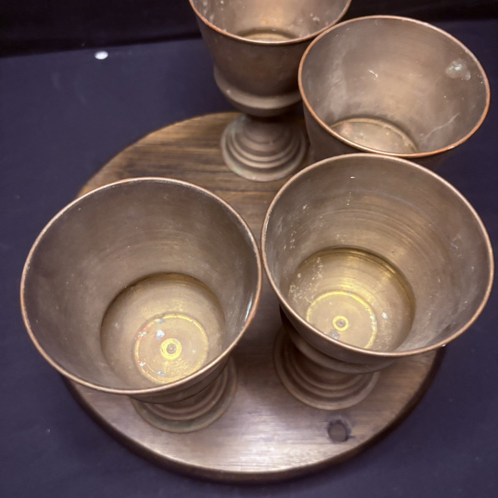 (4) Antique Persian Cups/ Goblet Middle Eastern Hand Hammered Brass Early 1900s8