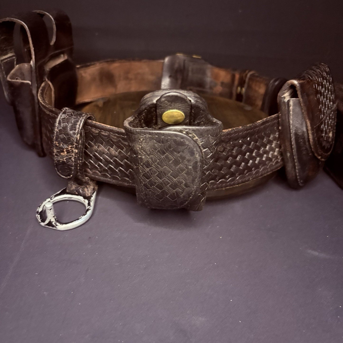 Full Leather Bianchi Duty Belt 38" w/Handcuff Case, Magazine Carrier, Baton Ring4