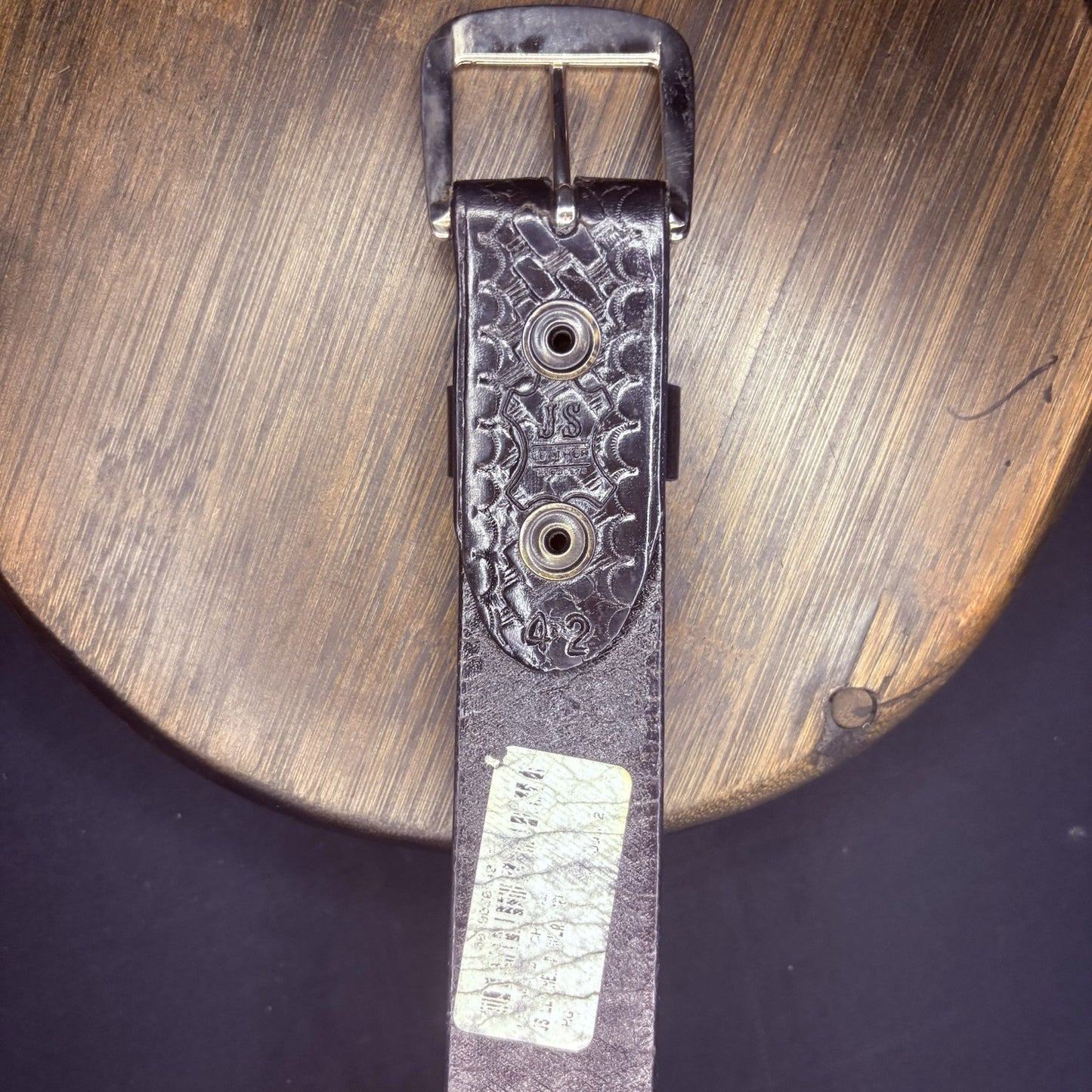 JS Leather Off Duty Belt Size 42" Black Basket Weave Chrome Buckle3