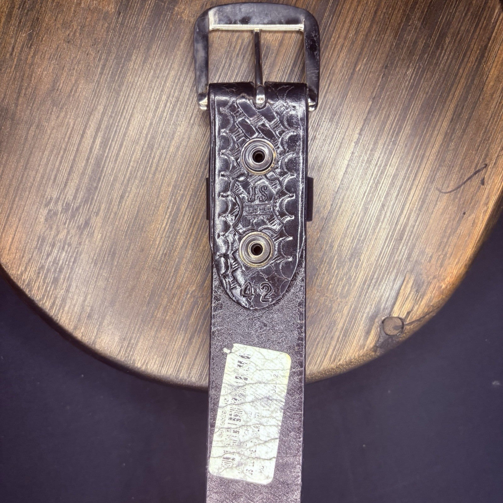 JS Leather Off Duty Belt Size 42" Black Basket Weave Chrome Buckle3