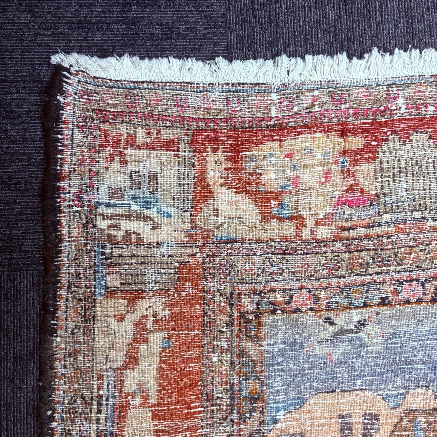 Antique Hand Knotted Pictorial Rug 9'x5' 1940s Kashann Rug23