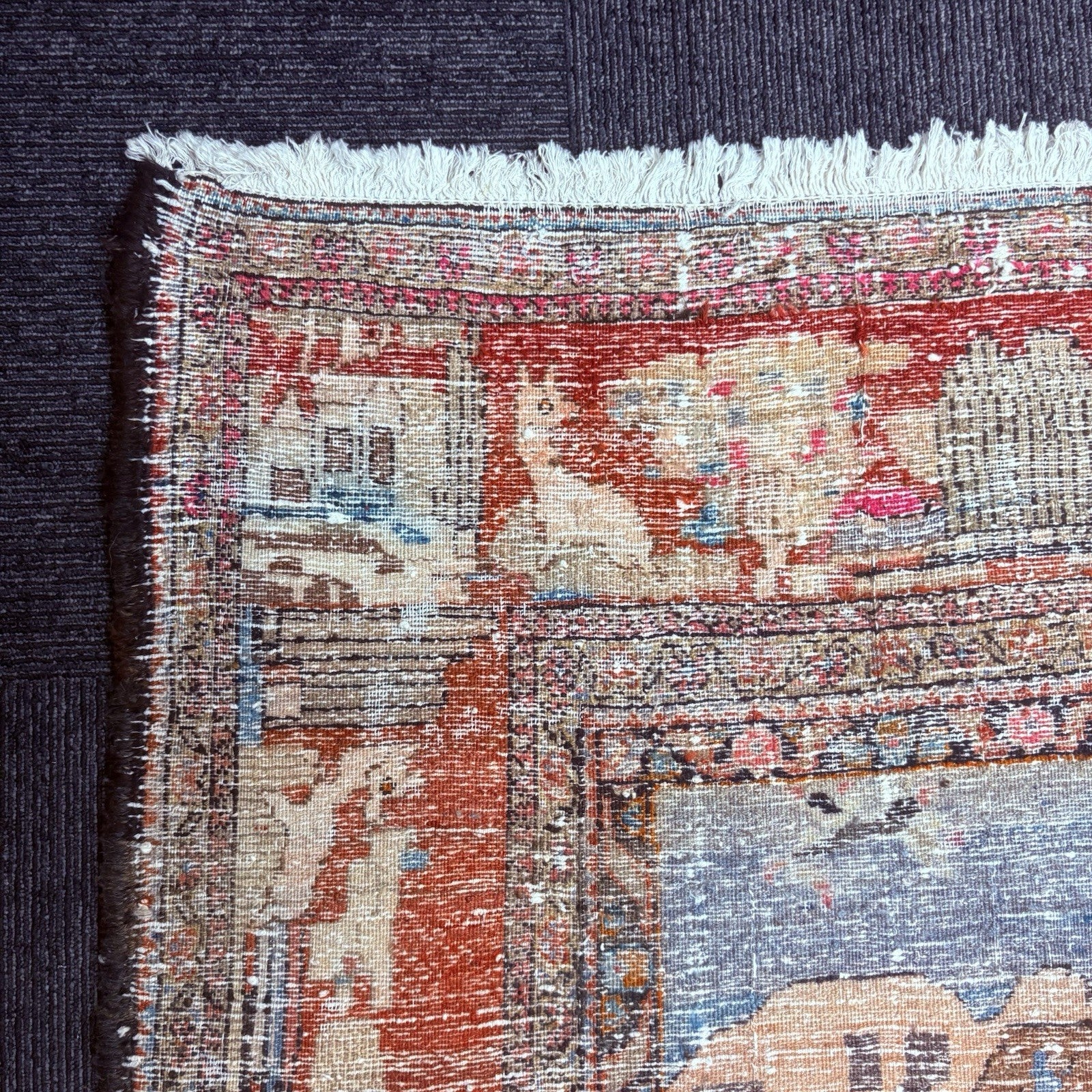 Antique Hand Knotted Pictorial Rug 9'x5' 1940s Kashann Rug23