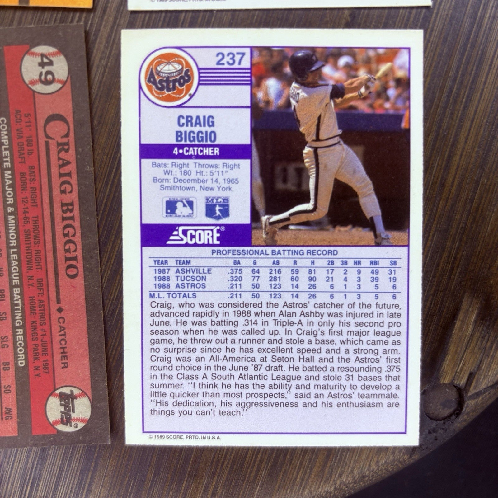 1989 Astros Craig Biggio & Cameron Drew Rookie (4) High Grade Trading Cards6