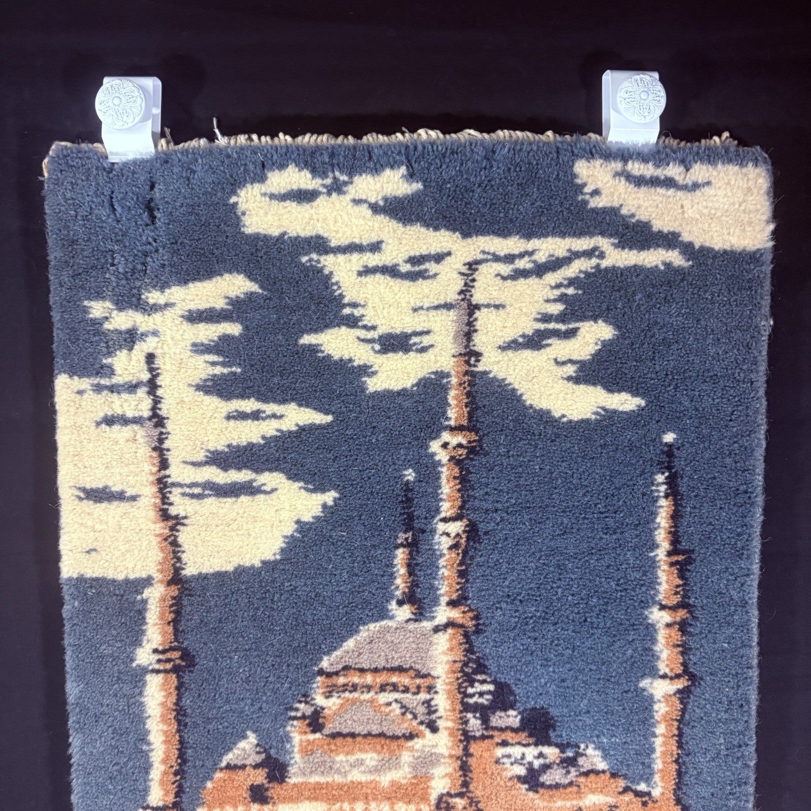 Hand Knotted Muslim Rug Turkish Pictorial Prayer Rug 2x1 Mosque Very Thick8