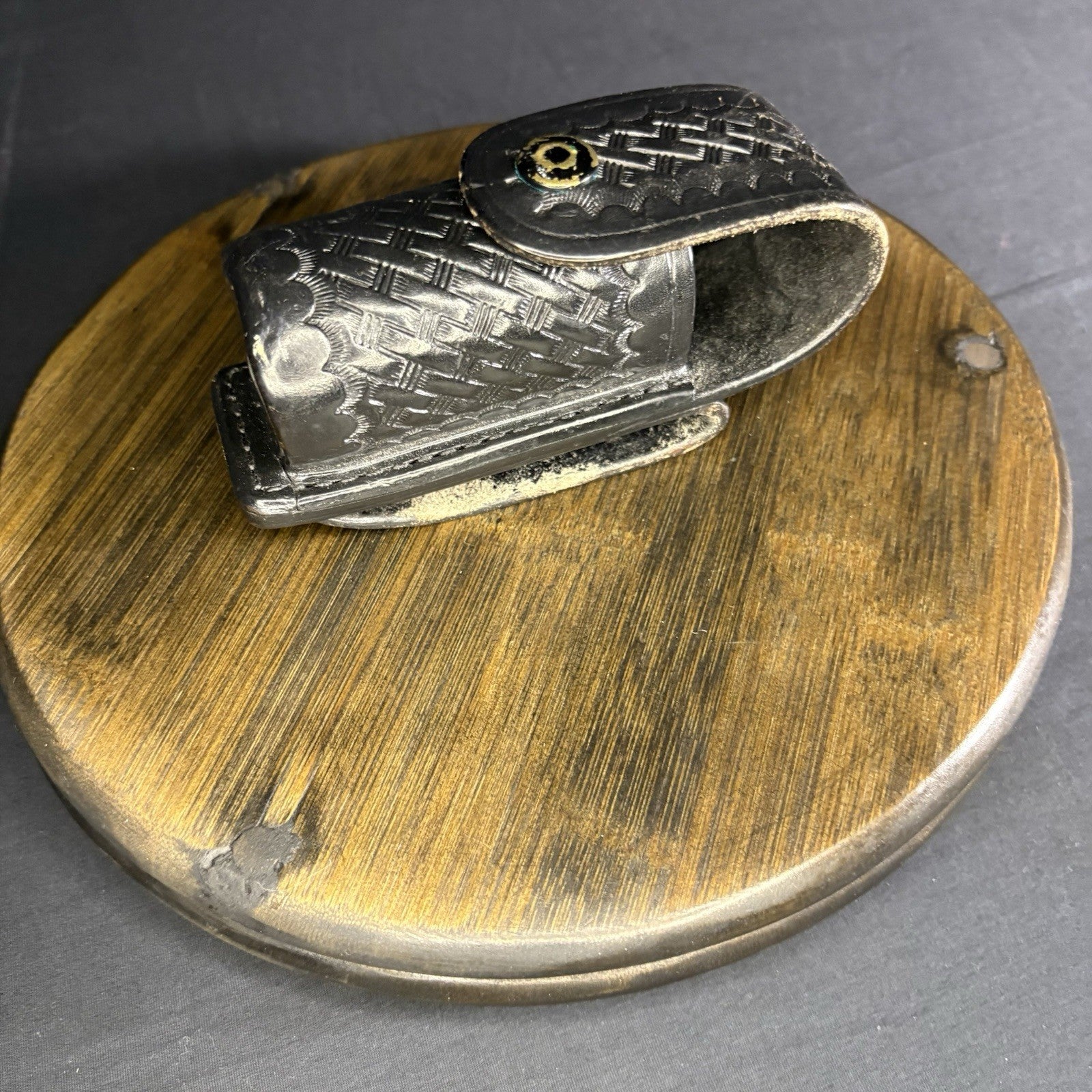 Leather Basket Weave Black Mace Carrier Holster Chrome Snap1