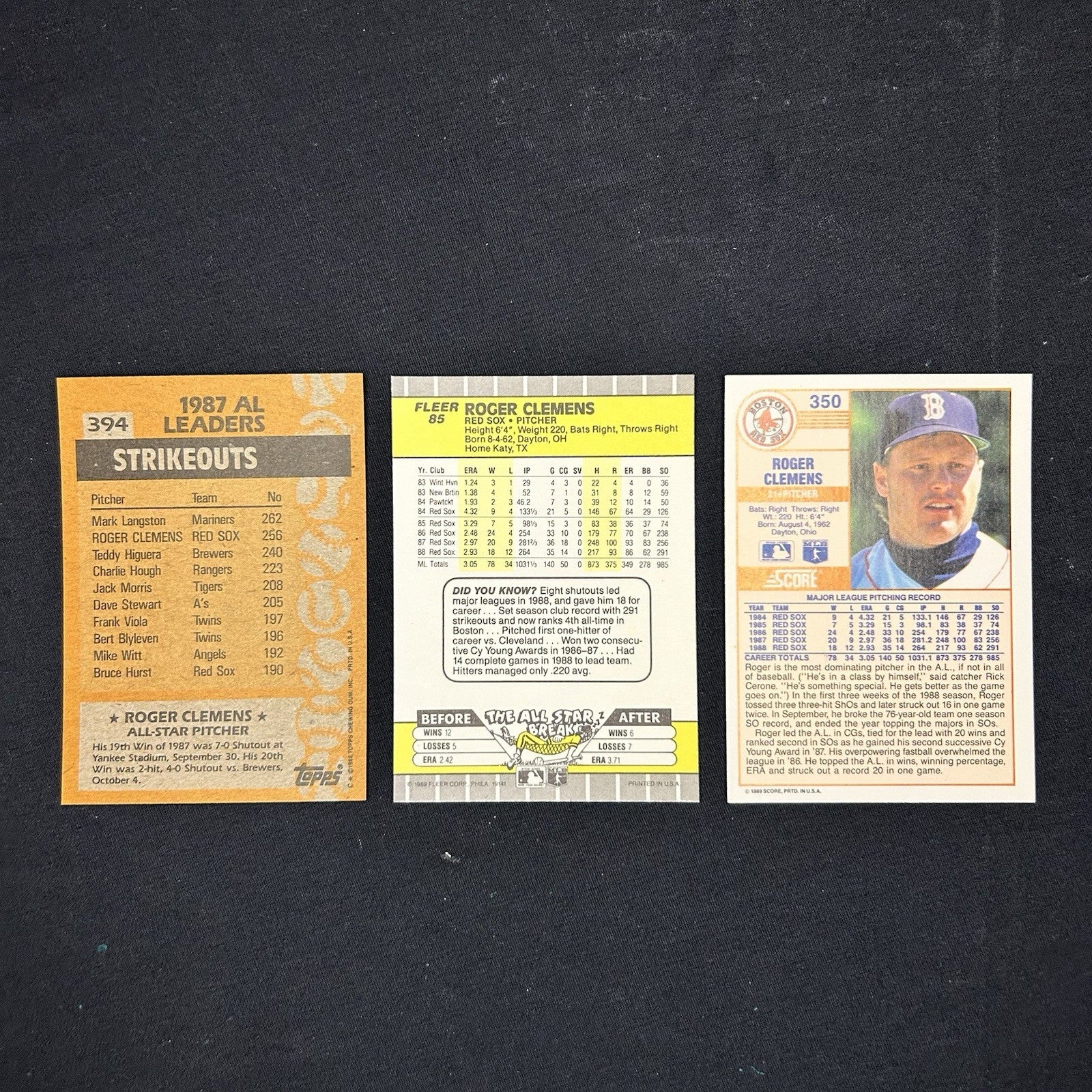 Roger Clemens All Star #394 (Lot Of 3) Cards 19881989 Topps, Fleer, Score1