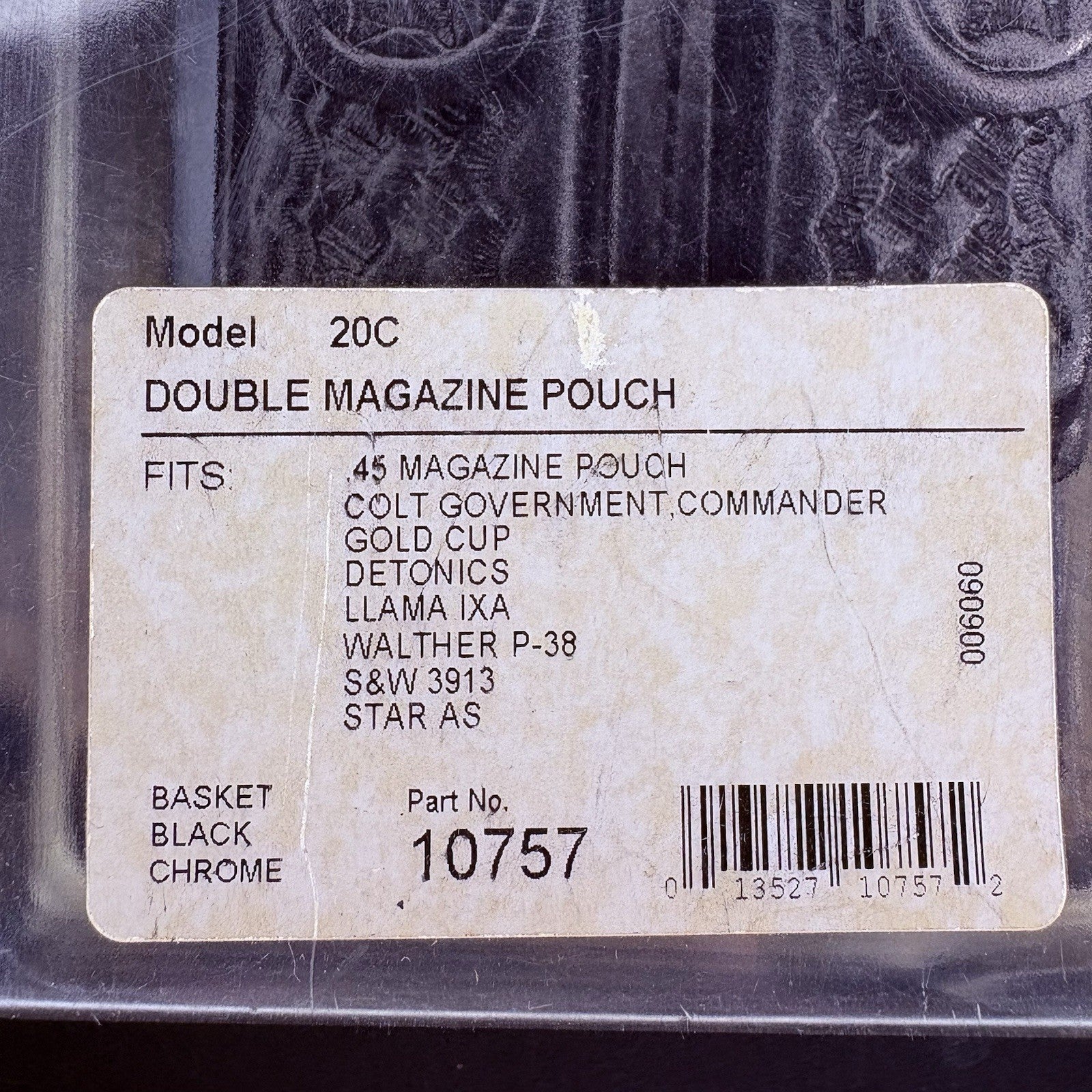 Bianchi .45 20C Double Magazine Pouch NOS Black Leather Basketweave Holder3