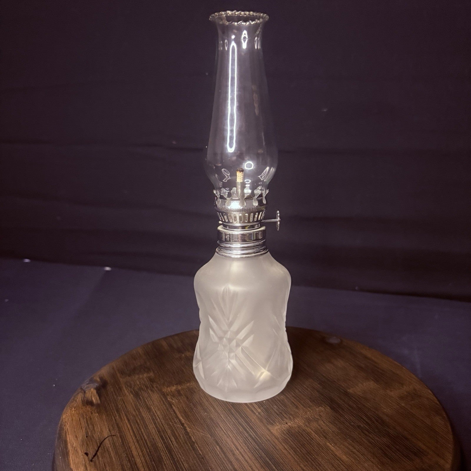 VTG Miniature Hurricane Oil Lamp LampLight Farms Frosted Glass Austria Made 9.5”10