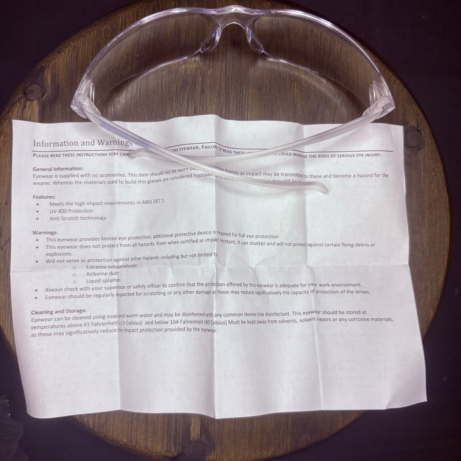 Jorestech Crystal Clear Lens Color Temple Safety Glasses One Size Z87.116