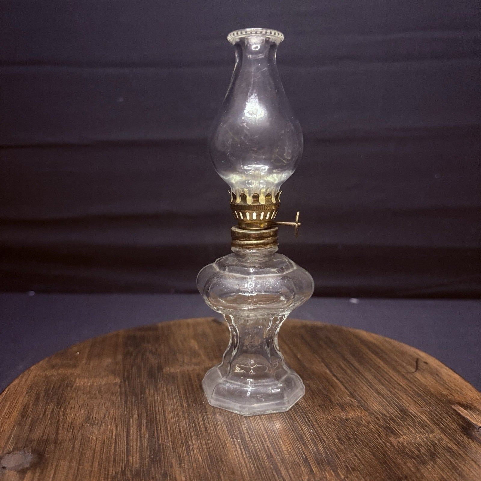 VTG Miniature Hurricane Oil Lamp, Thick Glass Octagon Base - 6.5"8