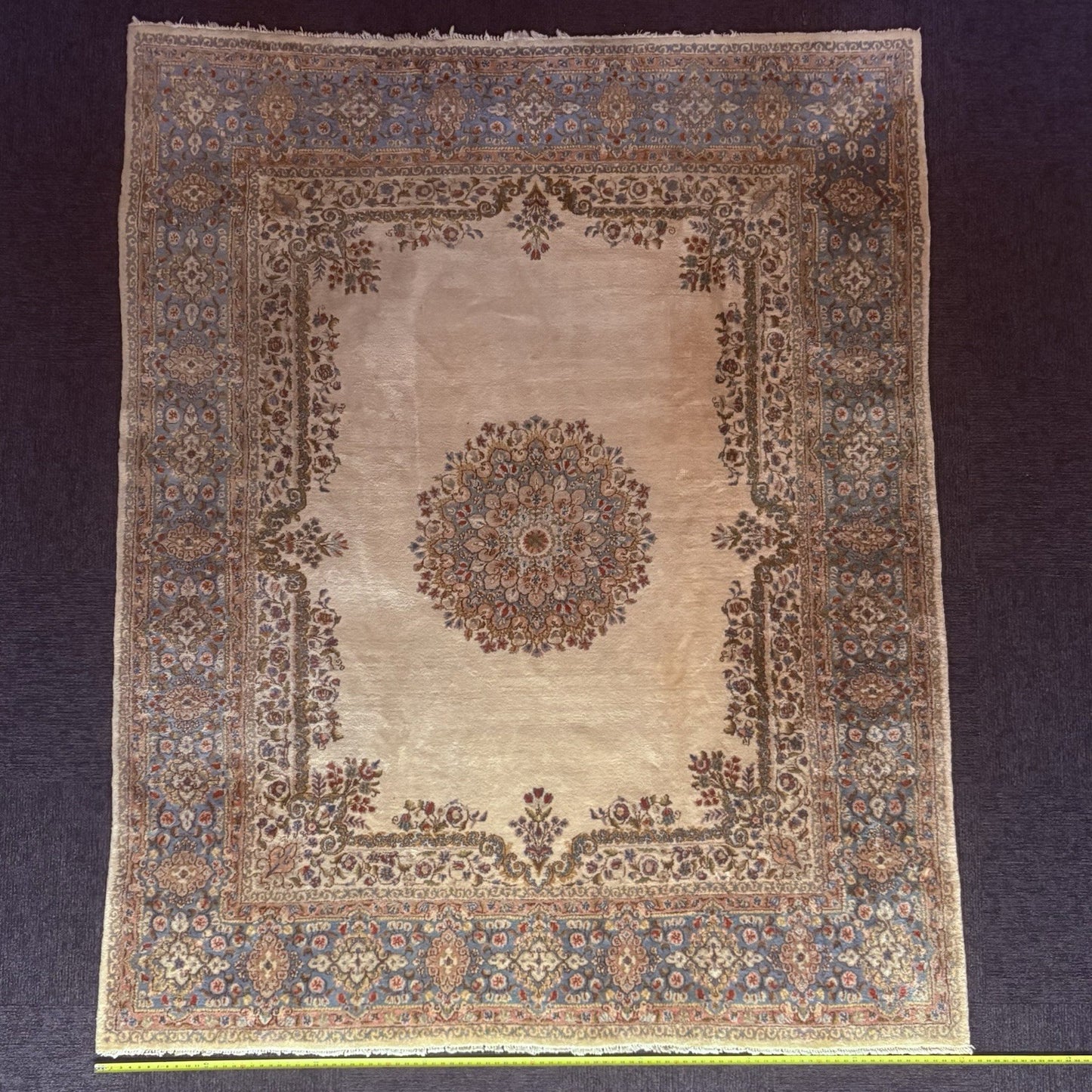 Antique Hand Knotted Rug 8'x10' Pastel Colors 289 KPSI Open Field Medallion11