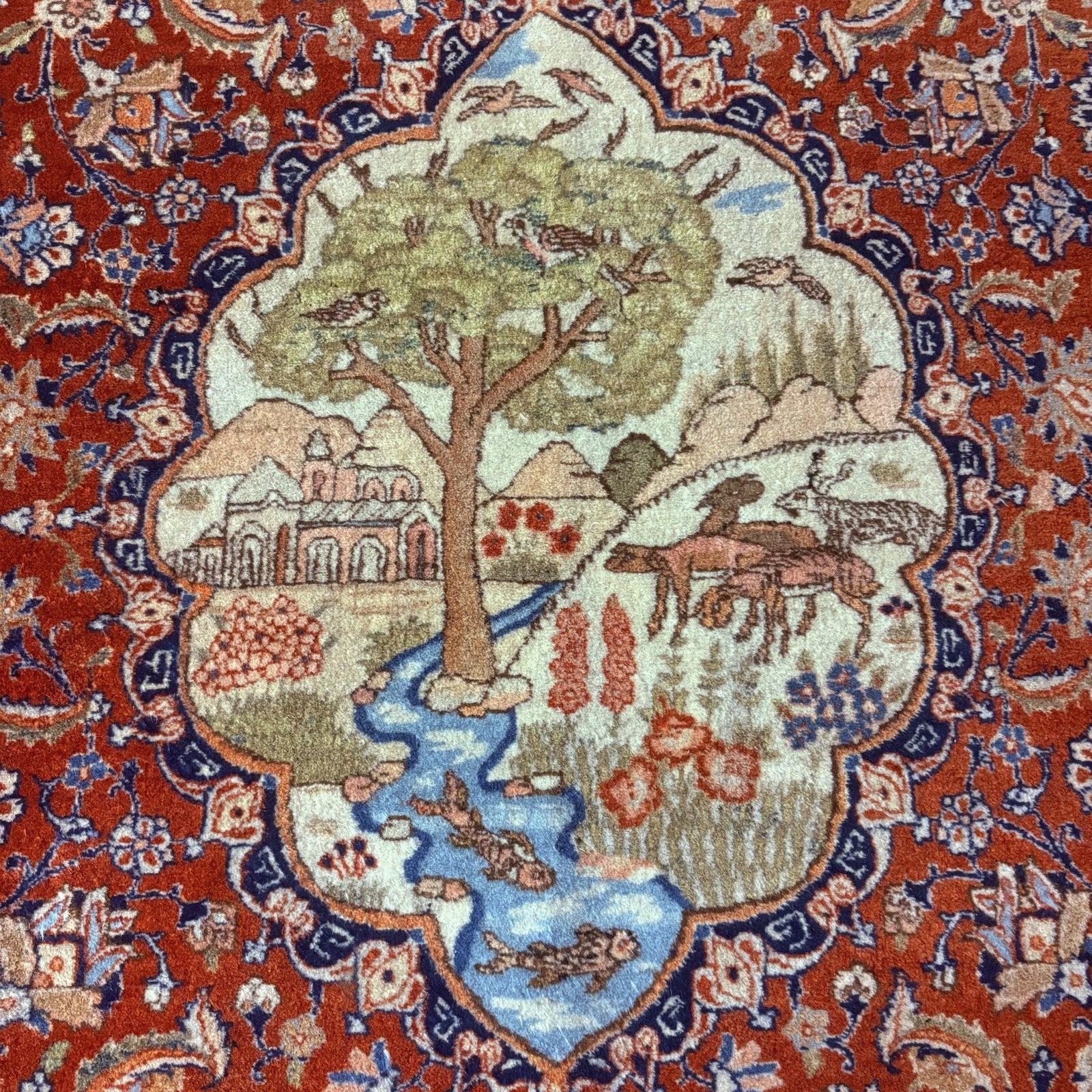 Antique Hand Knotted Pictorial Rug 4'x6' 289 KPSI 1940s Tabrizz Rug4