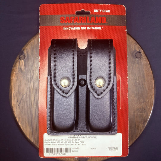 Safariland 77 Double Magazine Pouch Leather Plain Black Chrome Glock 9mm, .400