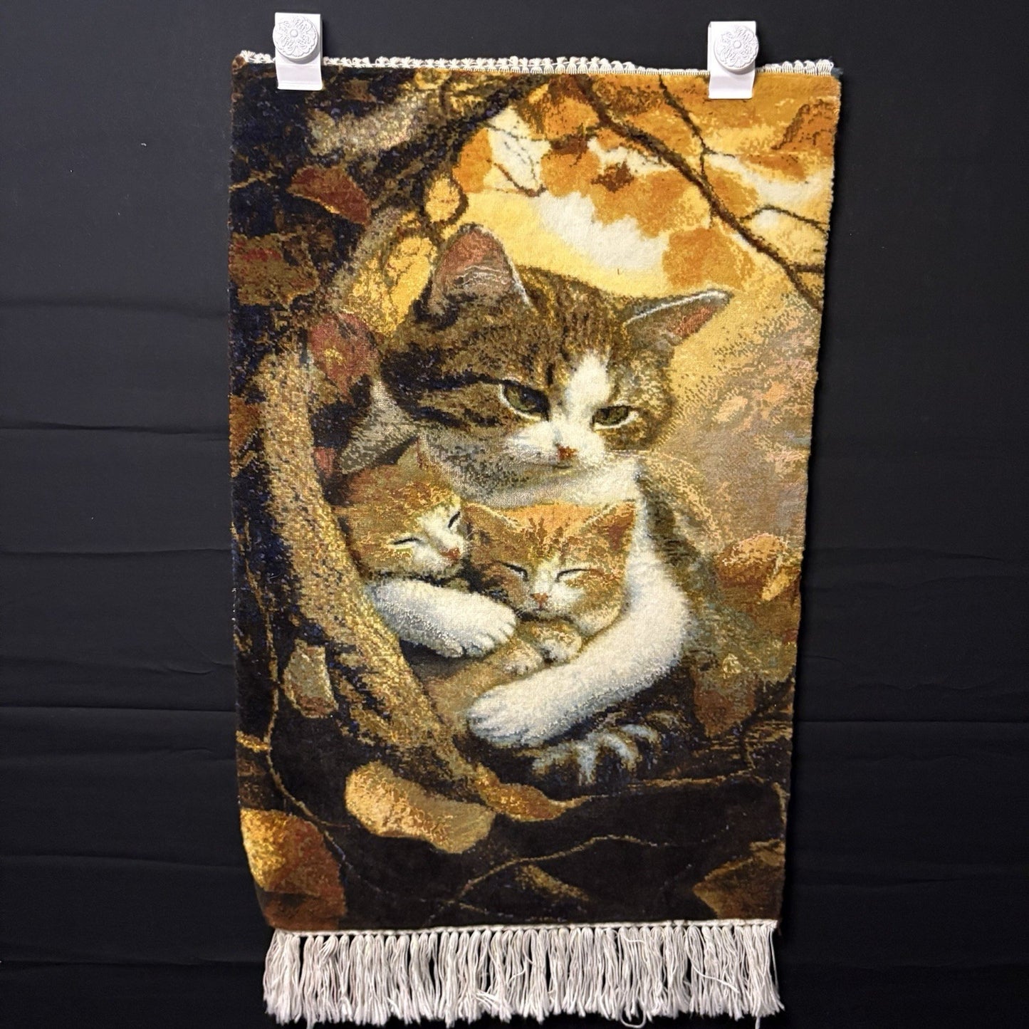 Persian Pictorial Rug Kittens Hand Knotted w/Silk 289KPSI 25”x17” w/Rug Hangers0