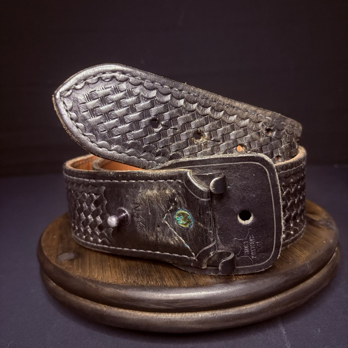 Vintage Tex Shoemaker Duty Belt (Size 34" Waist) Black Leather Basketweave USA0