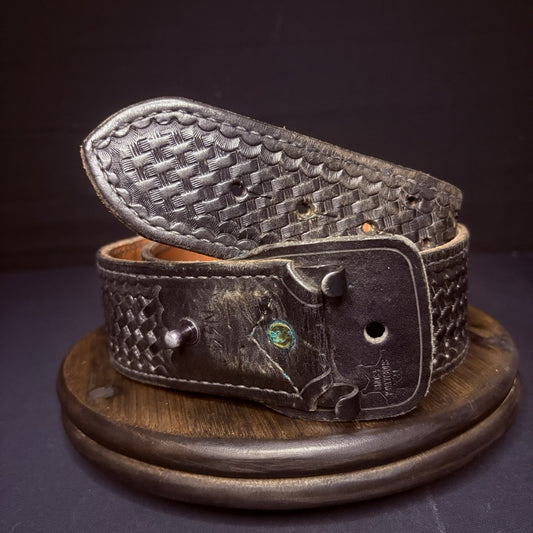 Vintage Tex Shoemaker Duty Belt (Size 34" Waist) Black Leather Basketweave USA0