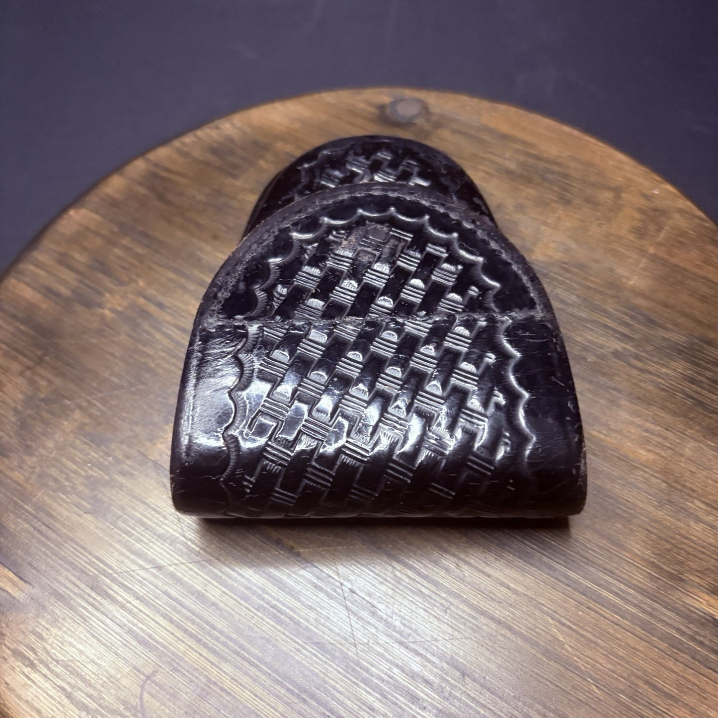 Bianchi Leather Handcuff Case Black Basket Weave #35P Hidden Snap4