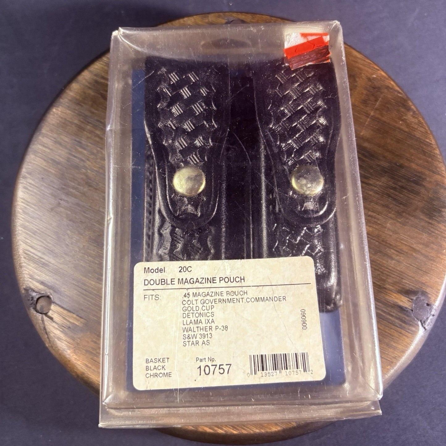Bianchi .45 20C Double Magazine Pouch NOS Black Leather Basketweave Holder2