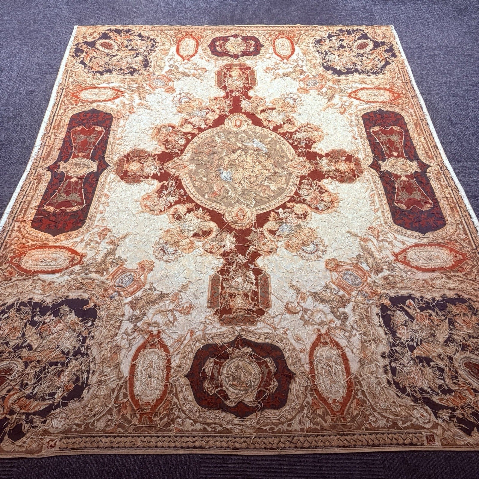 Antique French Tapestry 10x8, 19th Century, Hand Woven Aubusson Dragons16