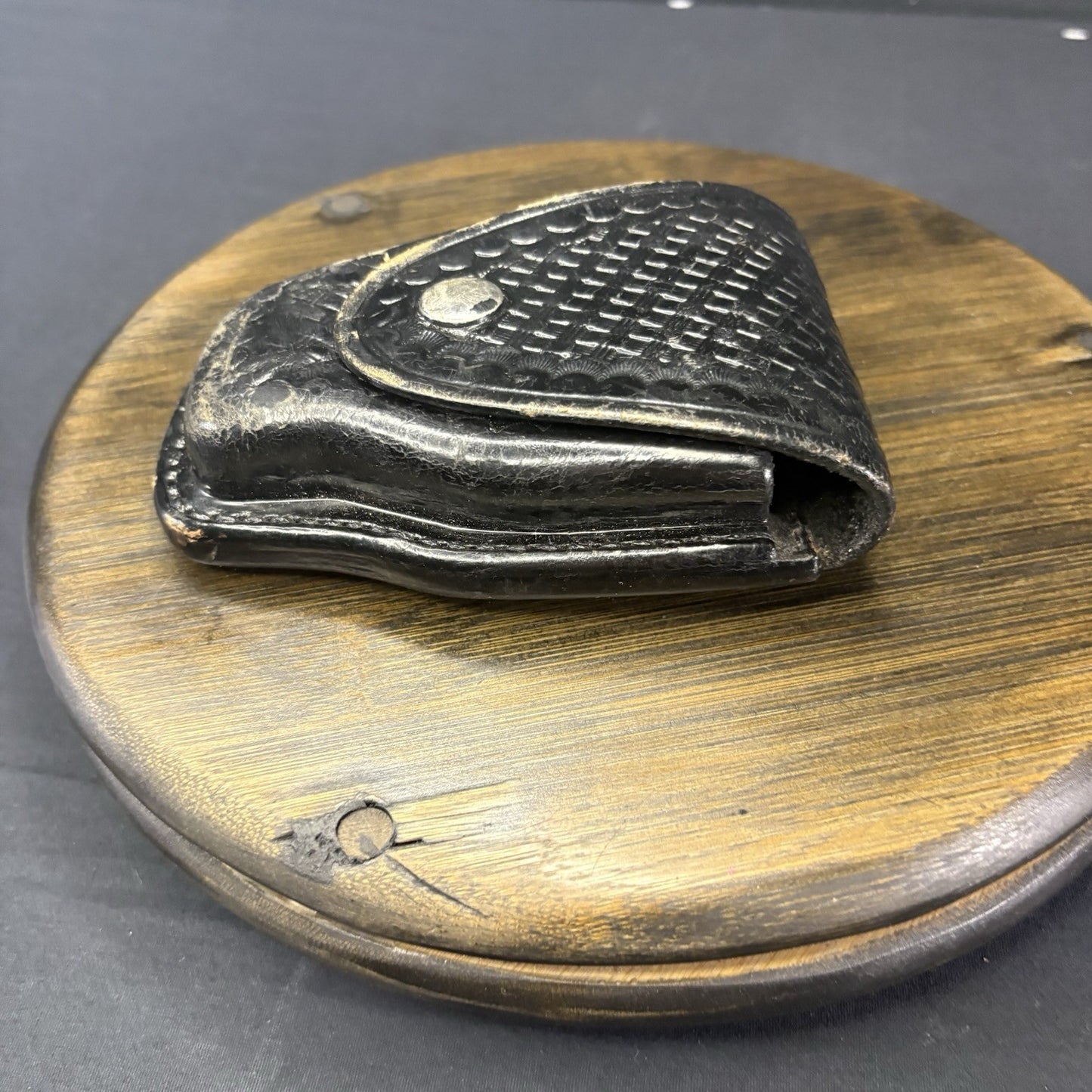 Aker Handcuff Case 508 Basket Weave Leather For Hinged And Chain Chrome Snap USA3