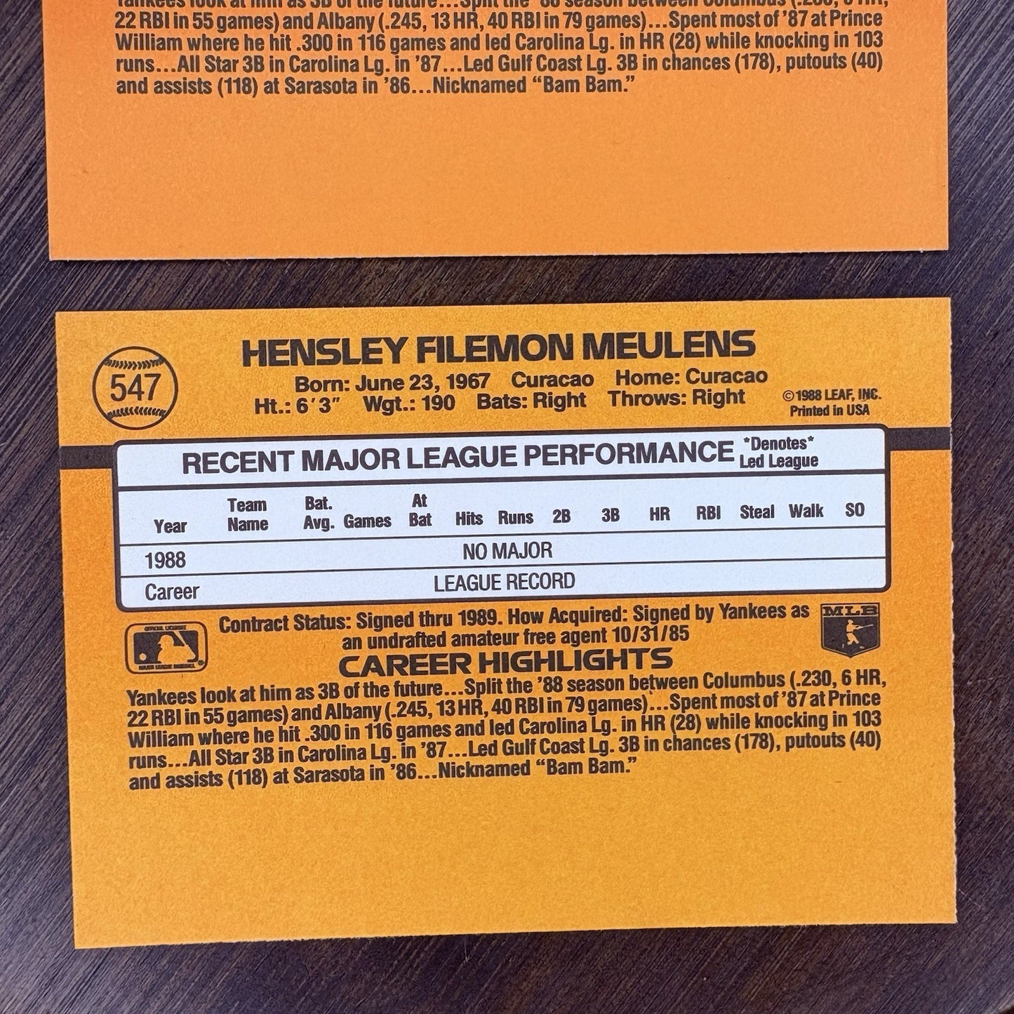 (Lot Of 3) 1989 Donruss #547 Hensley Meulens RC New York Yankees Trading Card9
