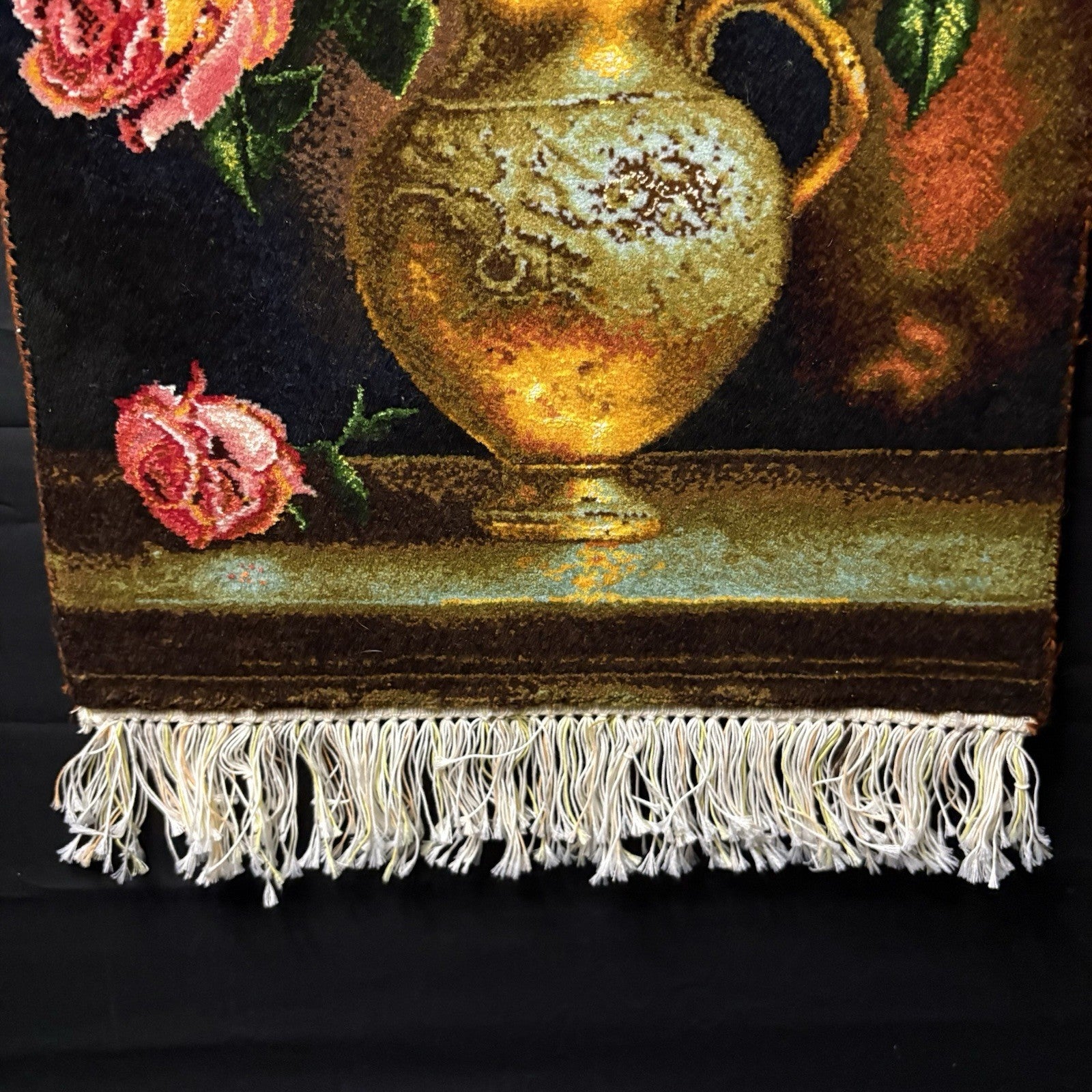 Persian Pictorial Rug Hand Knotted Flower 23”x15” 58X38cm w/Rug Hangers7