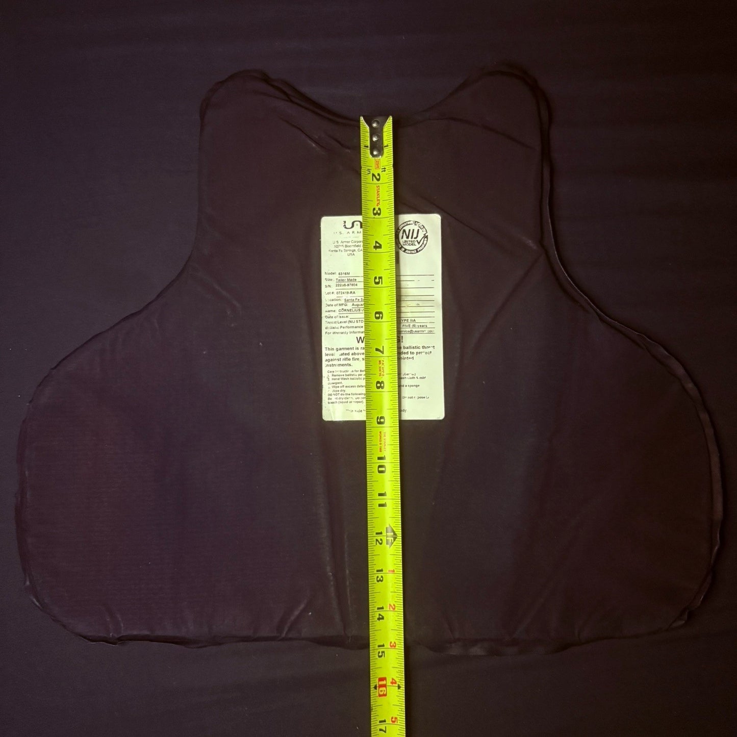 US Armor IIIA (3A) Bullet Proof Concealable Vest -Size Large- 201912