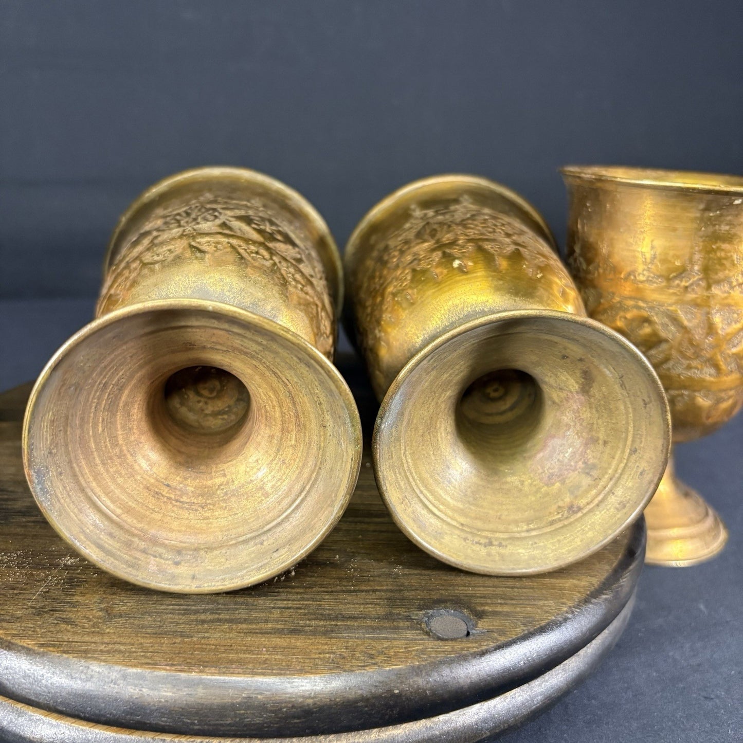 Goblet Set Qajar Dynasty Antique Copper Hand Etched Cups Early 1900s14