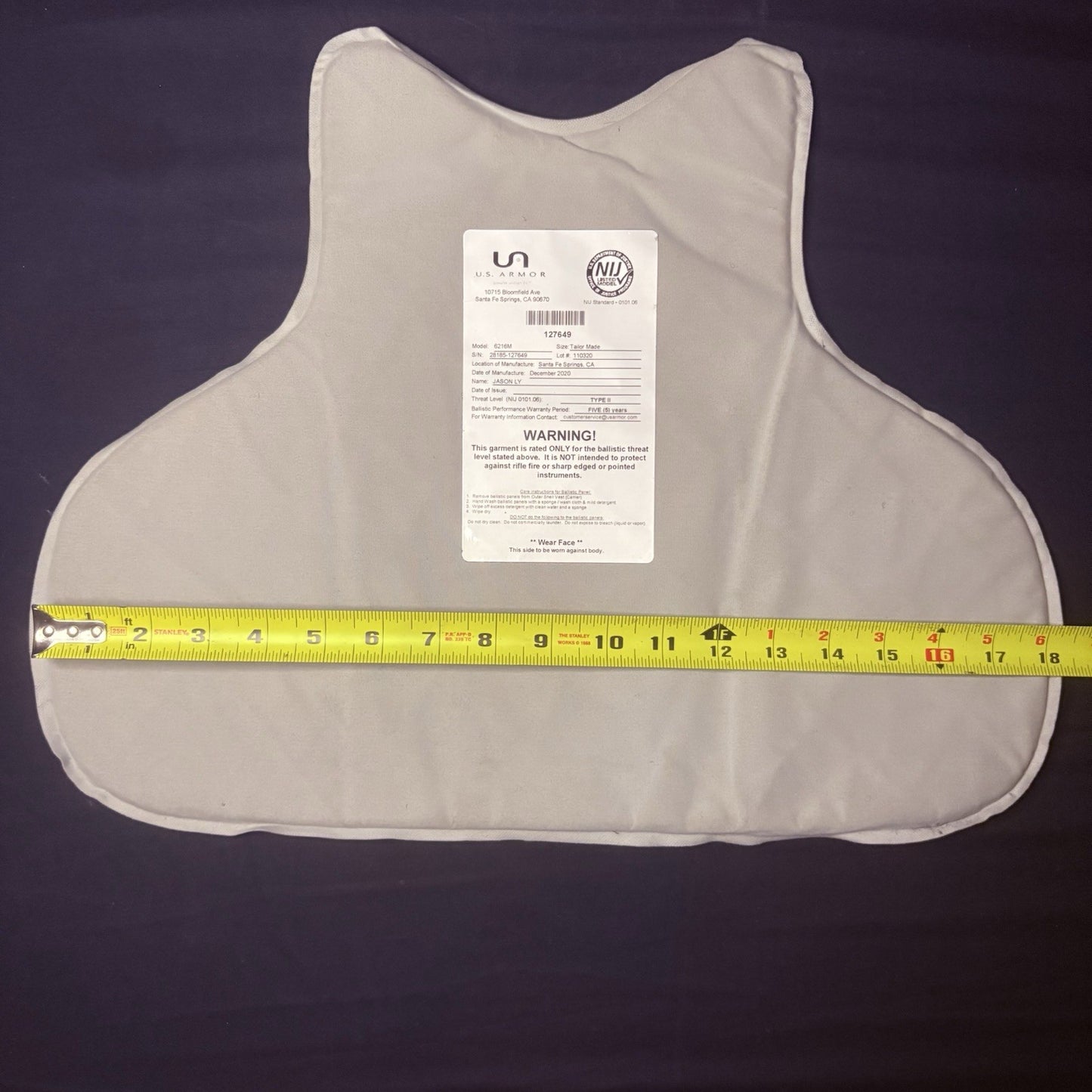 US Armor Level II (2)  Bullet Proof Concealable Vest -Size SMALL- 202012