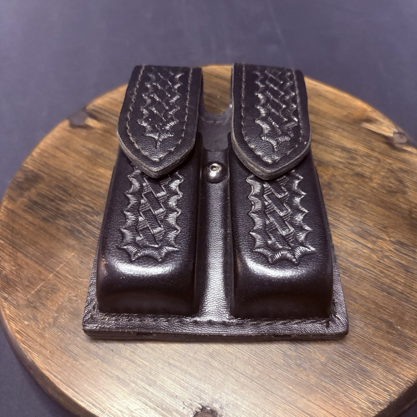 Safariland 77 Double GLOCK 20/21 Magazine Pouch Leather Basketweave Hidden Snap4