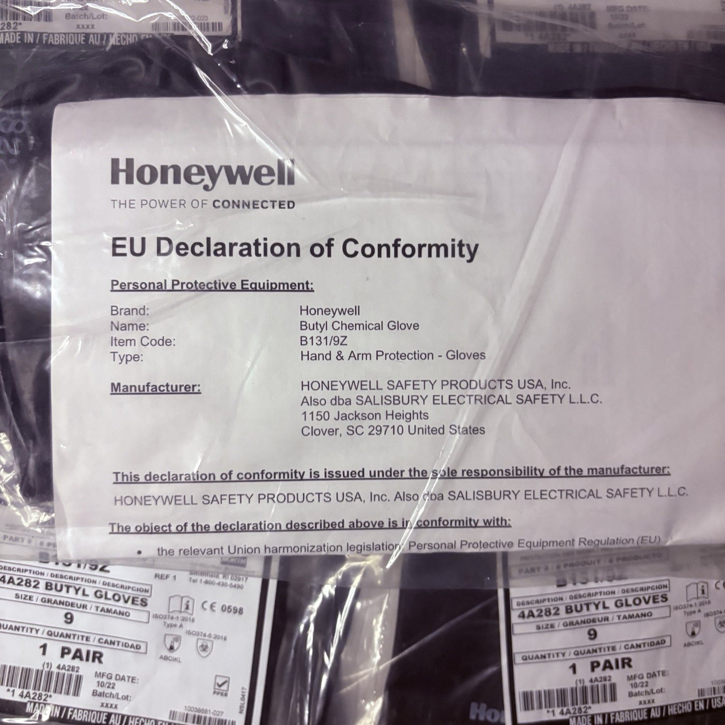 (5 Pack) Honeywell Butyl Gloves North B131/9 Chemical Resistant 13 Mil Sz 96