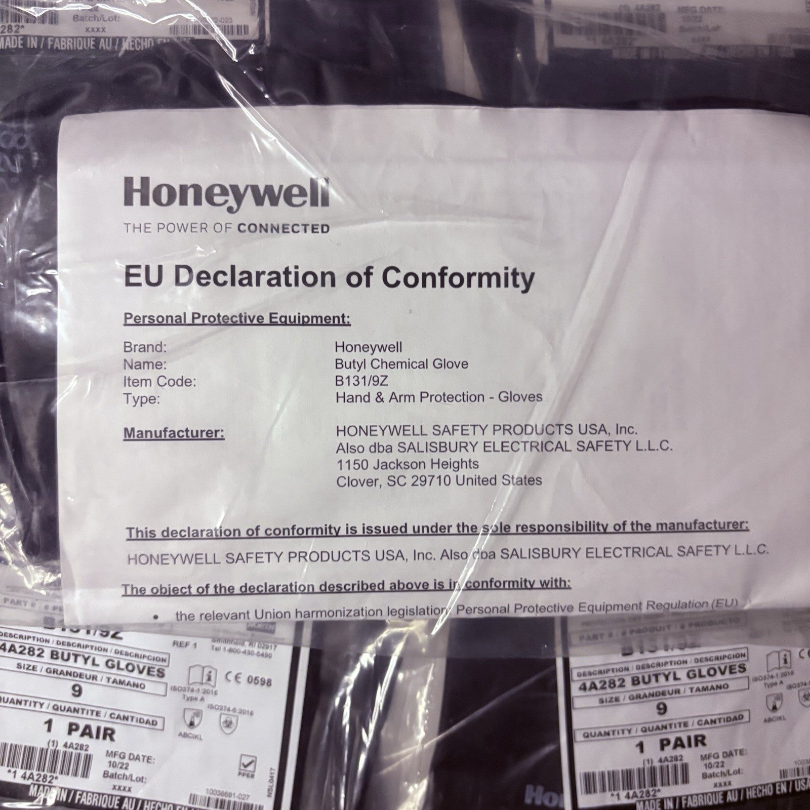 (5 Pack) Honeywell Butyl Gloves North B131/9 Chemical Resistant 13 Mil Sz 96