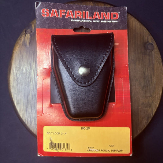 Safariland 190-2M Handcuff Pouch Plain Black Leather Top Flap Chrome Snap0