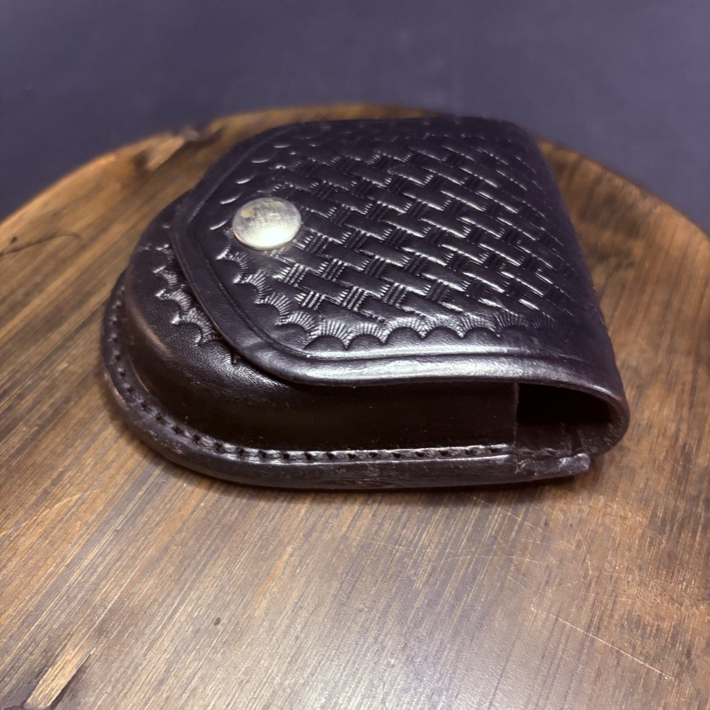 Aker 500 Handcuff Case, Leather Black Basket w/ Chrome Snap Weave Round4