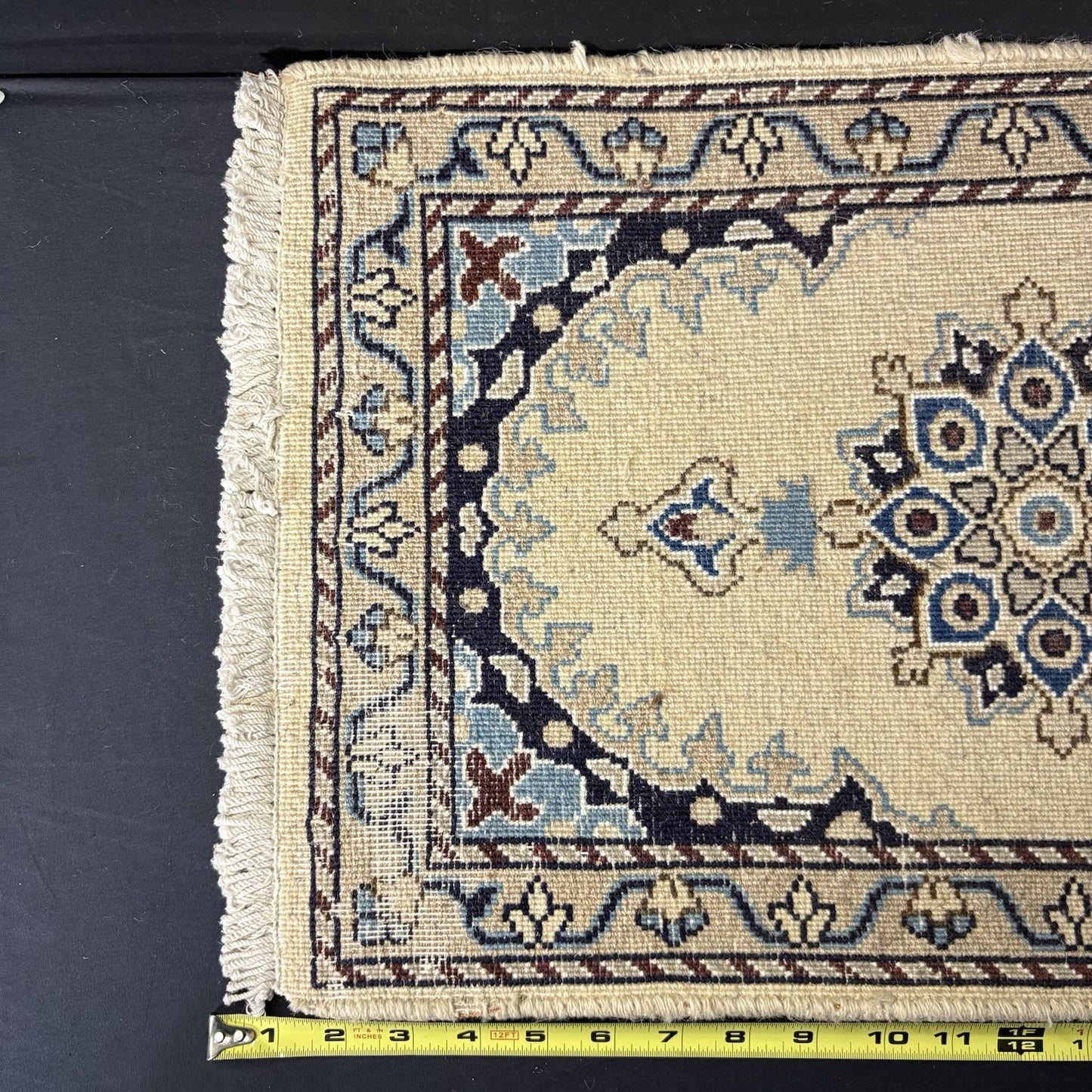 Persian Nain Rug Hand Knotted Blue Medallion 2'x1' or 25"x16" or 40cm X60cm5