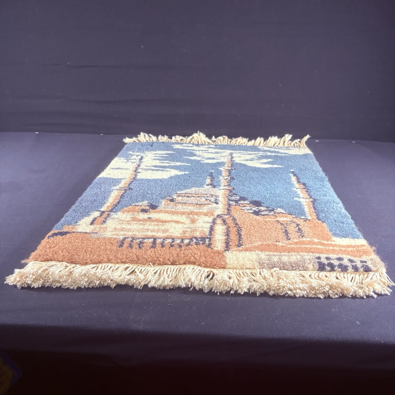 Hand Knotted Muslim Rug Turkish Pictorial Prayer Rug 2x1 Mosque Very Thick6