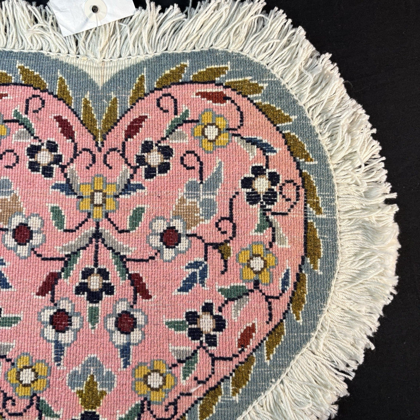 Heart Shape Pink Rug Flower Hand Knotted 13”x12” Very Rare 225KPSI18