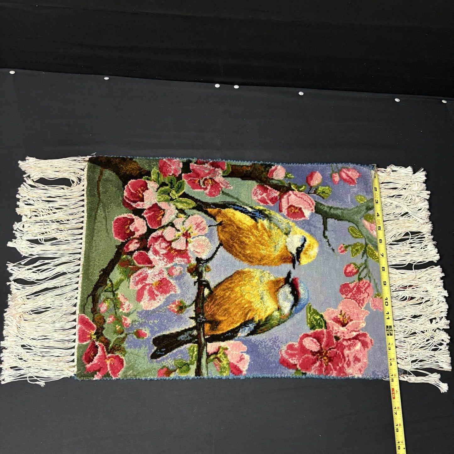 Per’sian Pictorial Rug Hand Knotted Birds & Flowers w/Silk 21”x15” w/Rug Hangers13