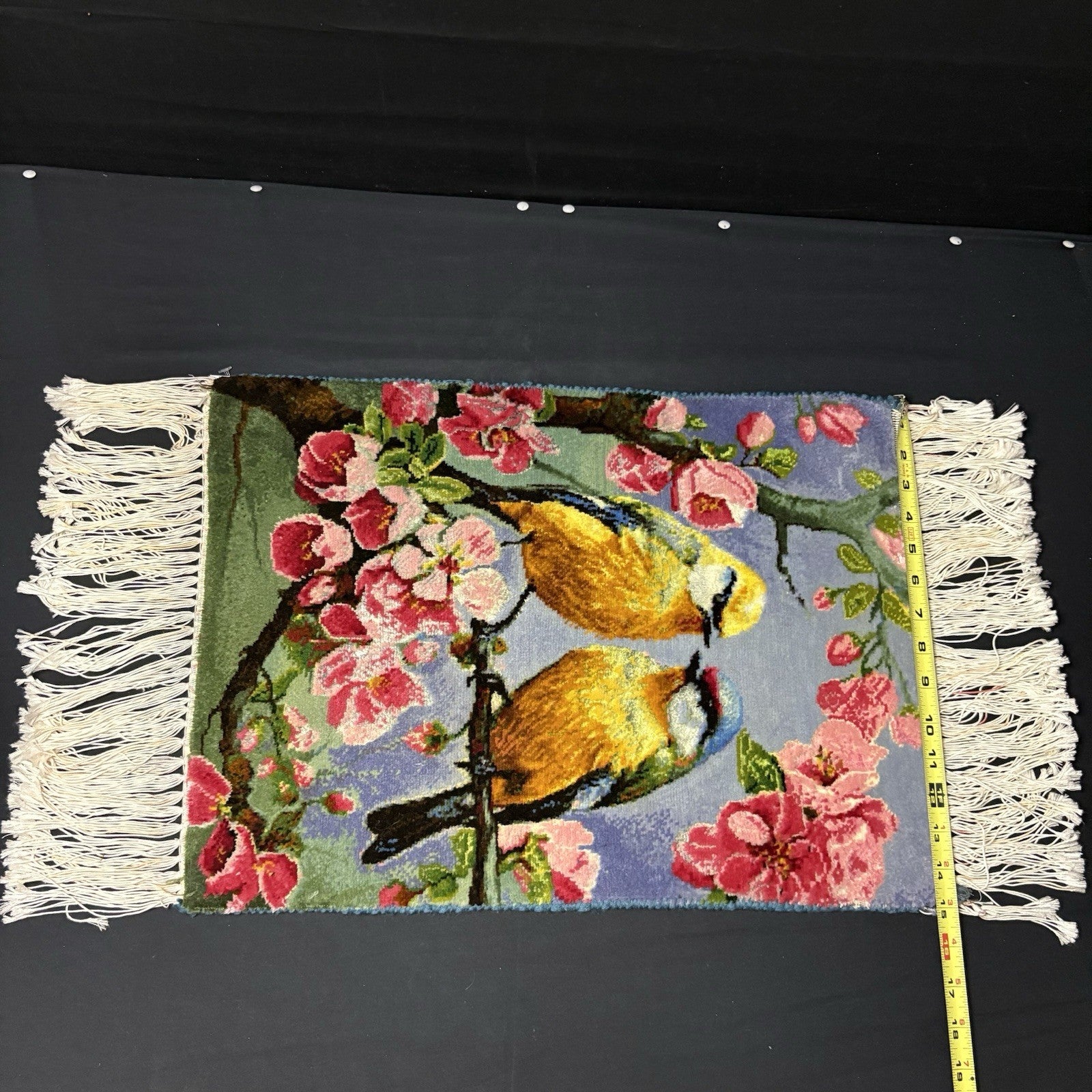 Per’sian Pictorial Rug Hand Knotted Birds & Flowers w/Silk 21”x15” w/Rug Hangers13