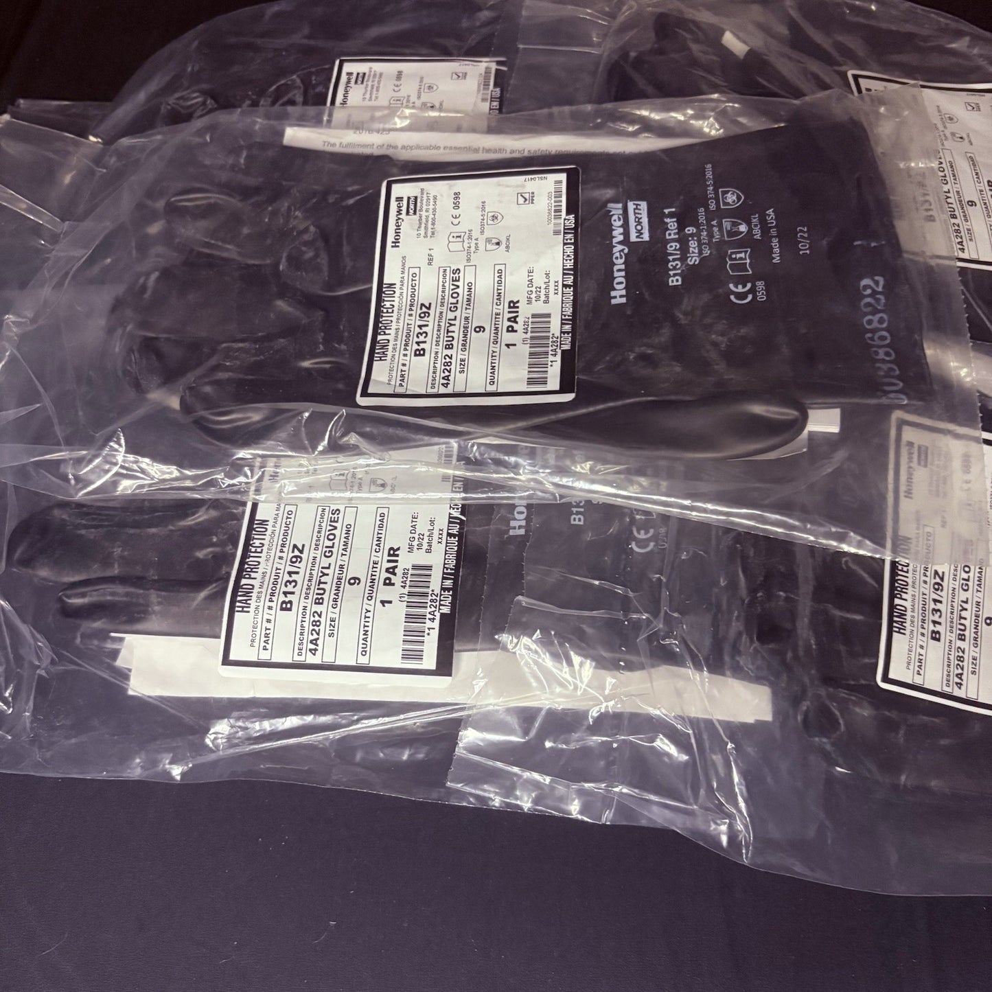 (5 Pack) Honeywell Butyl Gloves North B131/9 Chemical Resistant 13 Mil Sz 93