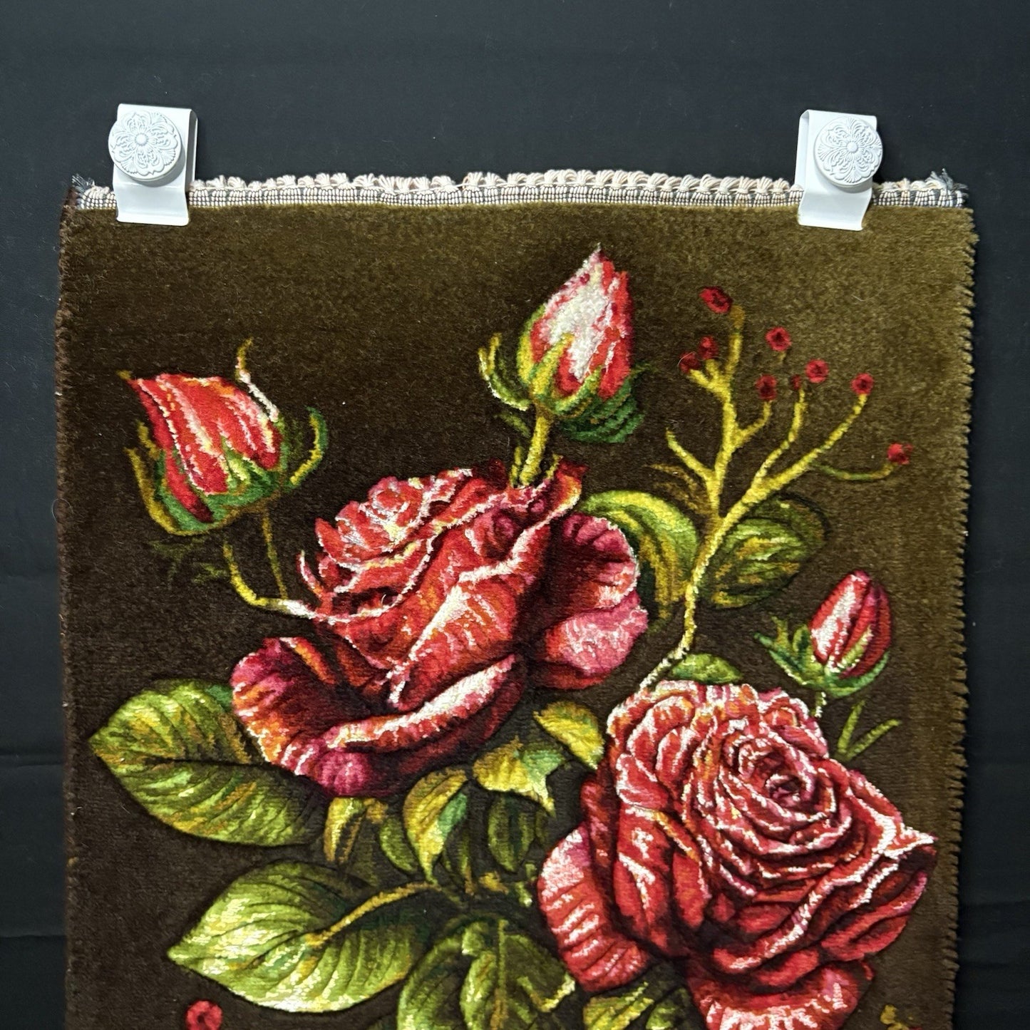 Pictorial Rug Hand Knotted Silk 3-D Roses 24”x16” 240KPSI w/Rug Hangers8