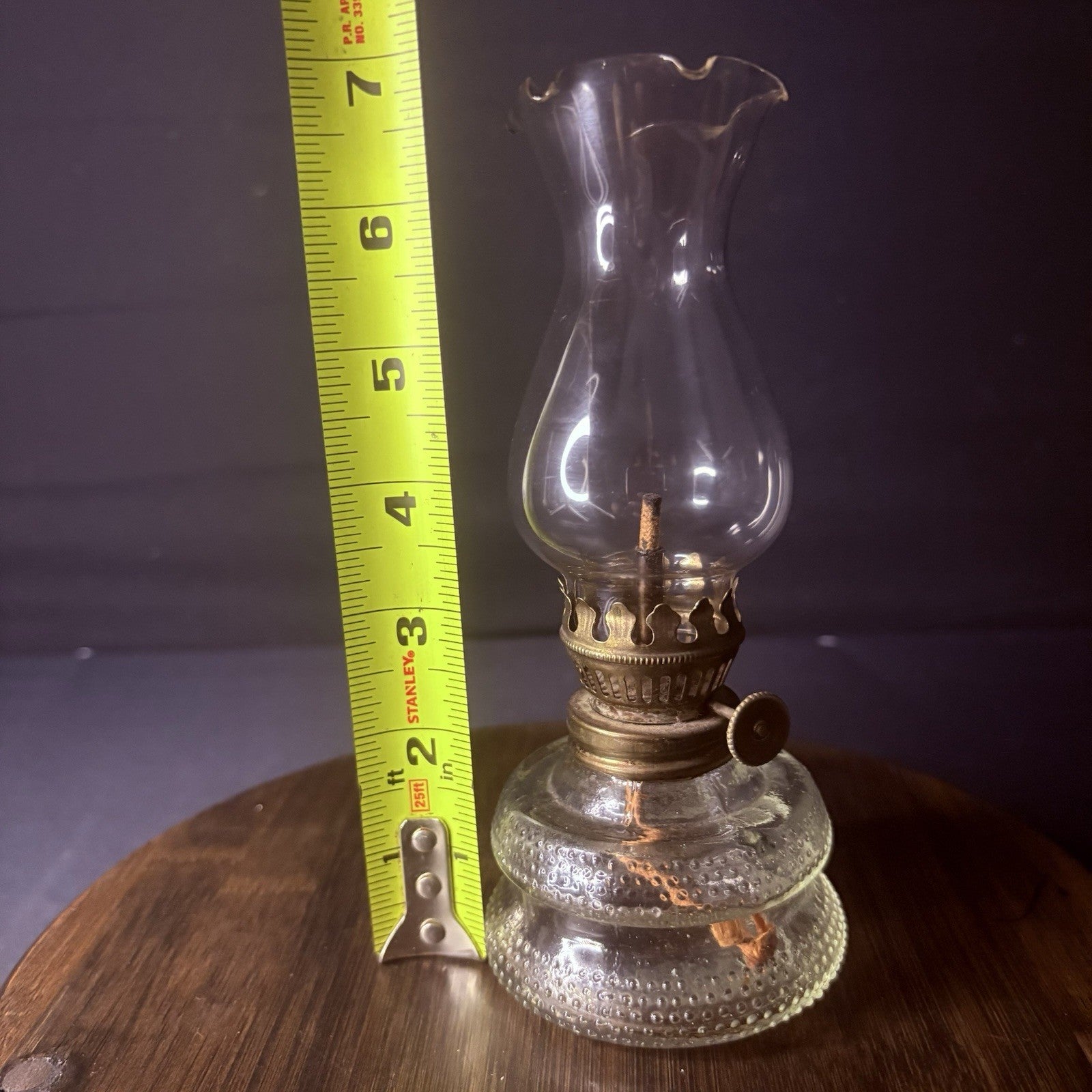 VTG Miniature Hurricane Lamp Clear w/ Hobnail Double Bubble Base Hong Kong Made8