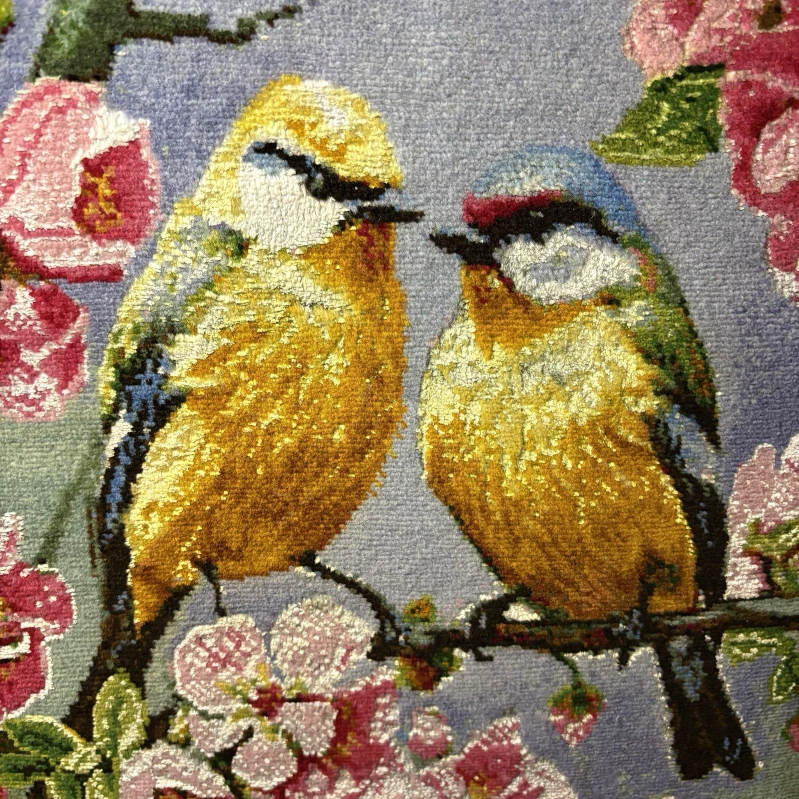 Persian Tabrizz Pictorial Rug Hand Knotted Birds & Flowers w/Silk 21”x15”8