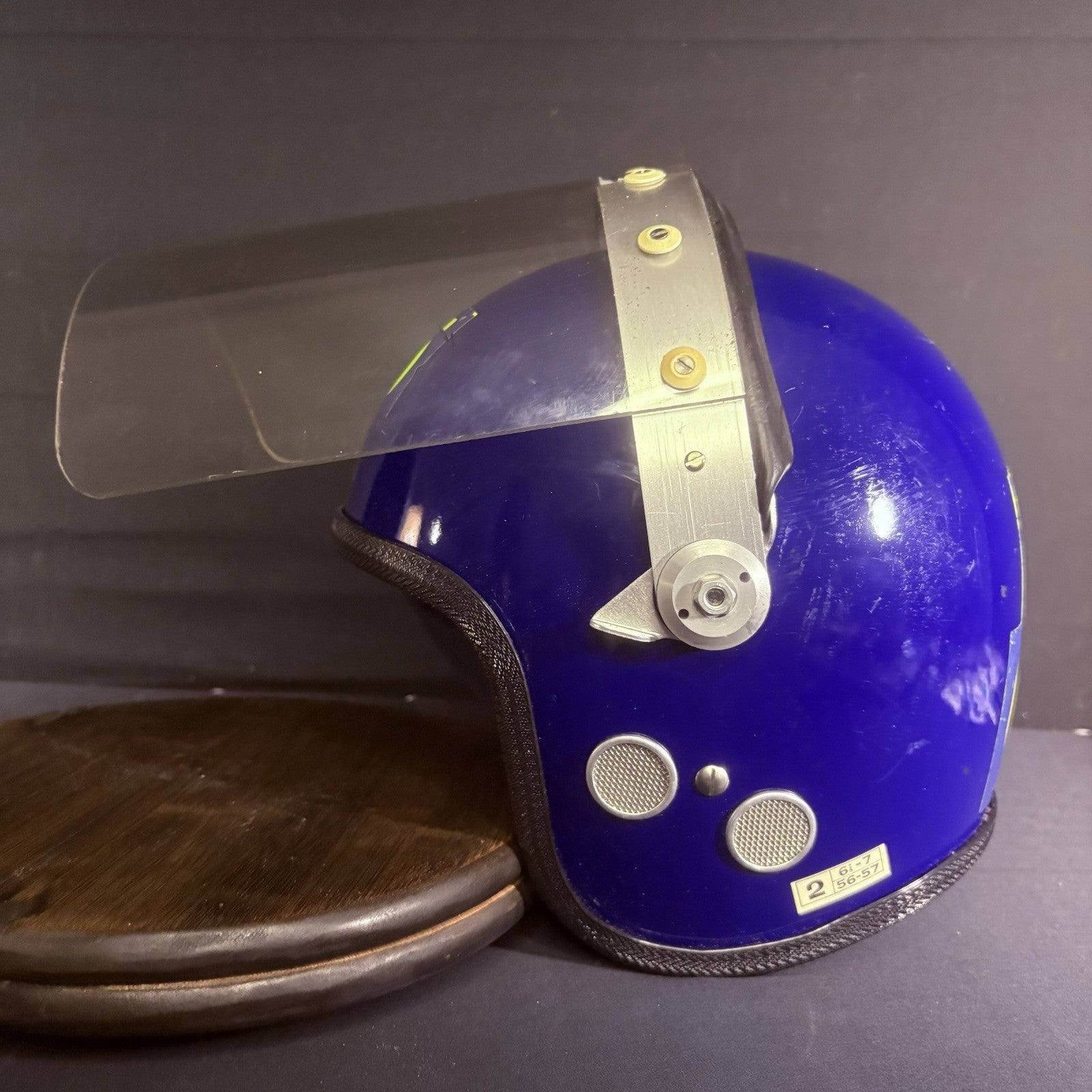 Vintage Police Riot Helmet Blue with Stickers & Face Shield One Size6