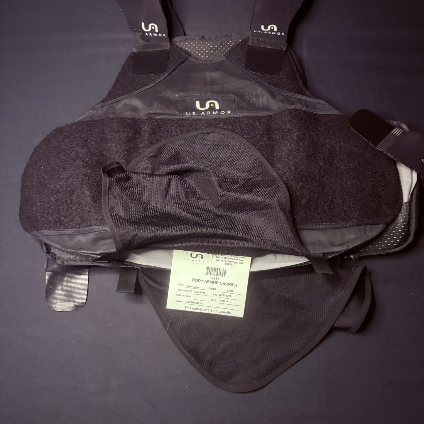 US Armor IIIA (3A) Bullet Proof Concealable Vest -Size Female Small- 201910