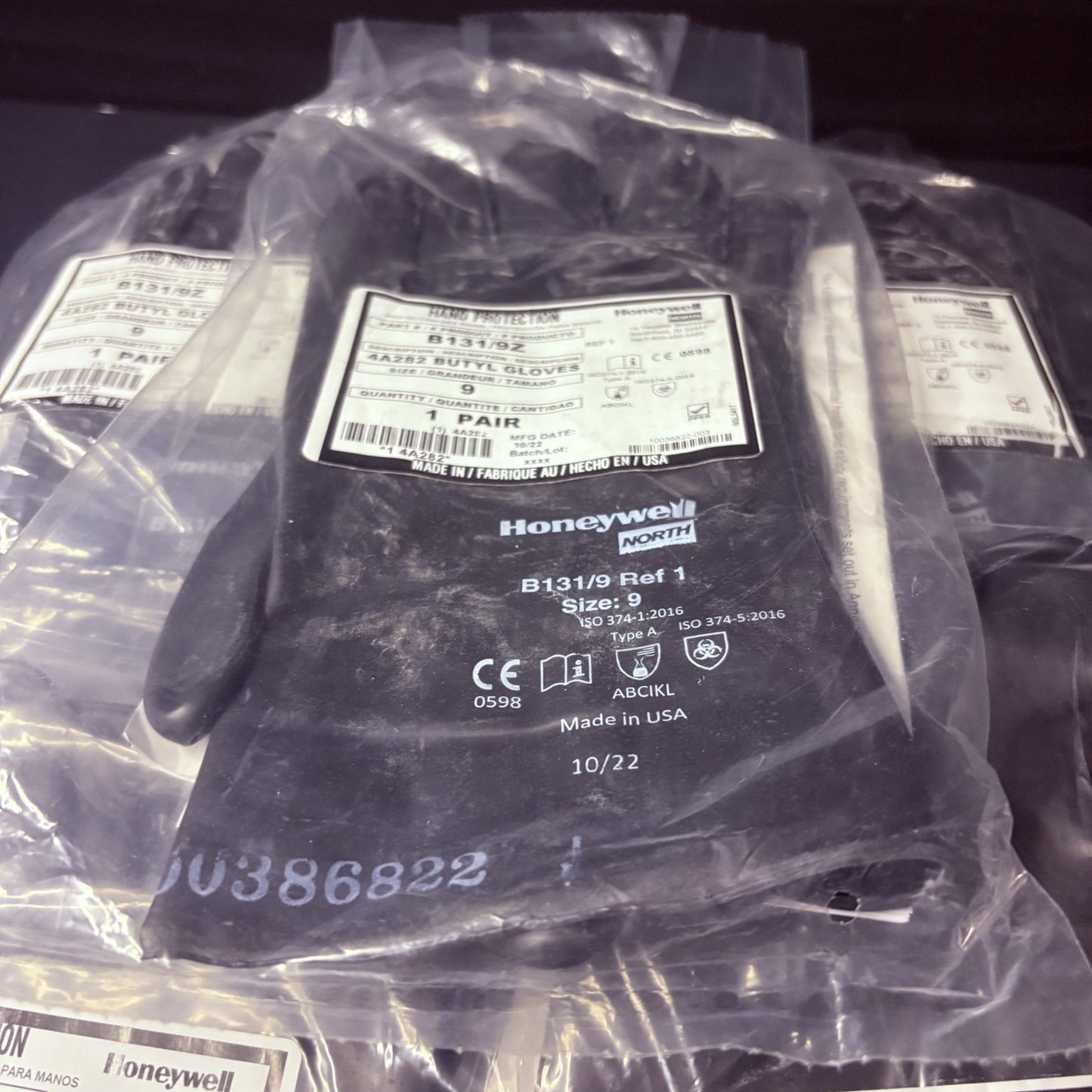 (5 Pack) Honeywell Butyl Gloves North B131/9 Chemical Resistant 13 Mil Sz 92