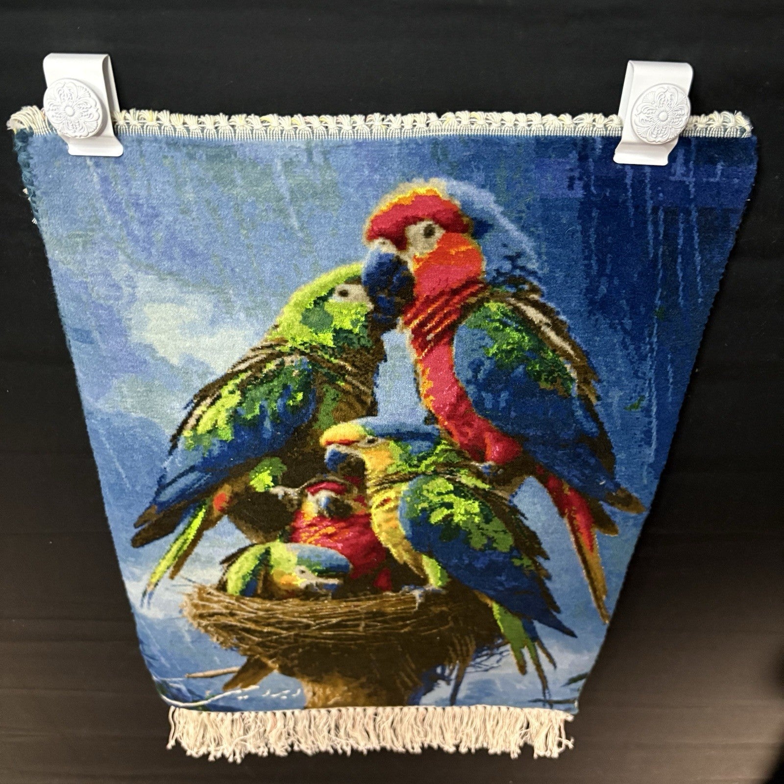 Persian Pictorial Rug Bird Hand Knotted 24”x16” 60X40cm 304KPSI w/Rug Hangers3